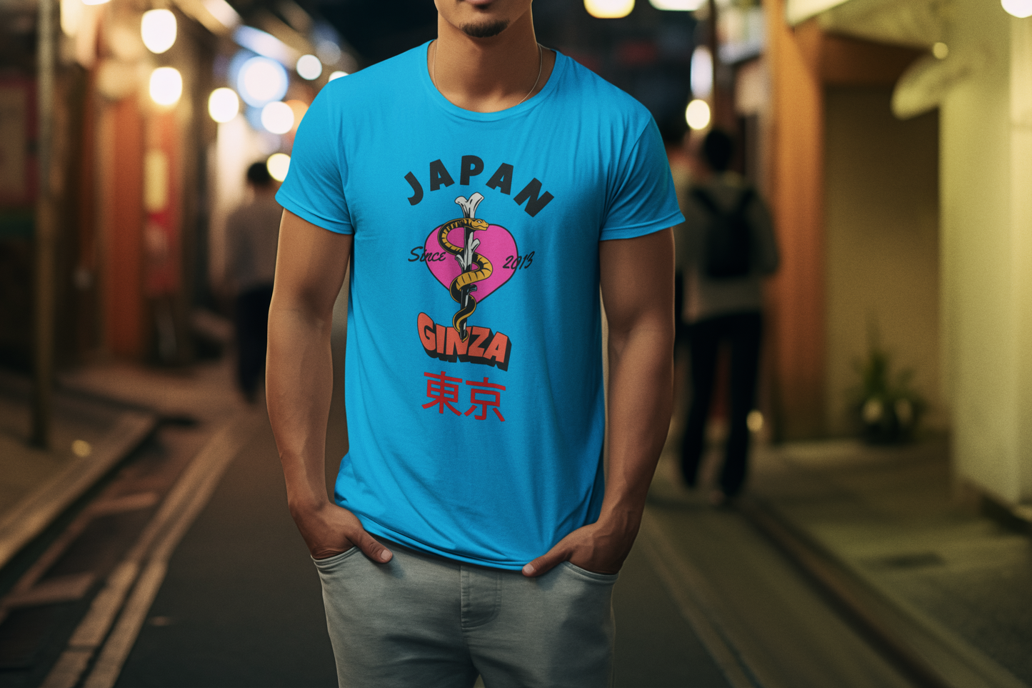 Vintage Japan Ginza Tokyo T-Shirt - Aesthetic Japanese Streetwear, Retro Snake Heart Graphic Tee, Harajuku