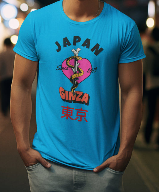 Vintage Japan Ginza Tokyo T-Shirt - Aesthetic Japanese Streetwear, Retro Snake Heart Graphic Tee, Harajuku